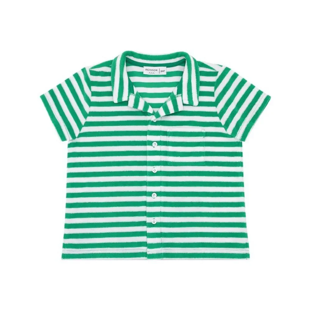 Minnow Boys  French Terry Button-Down Shirt, Green